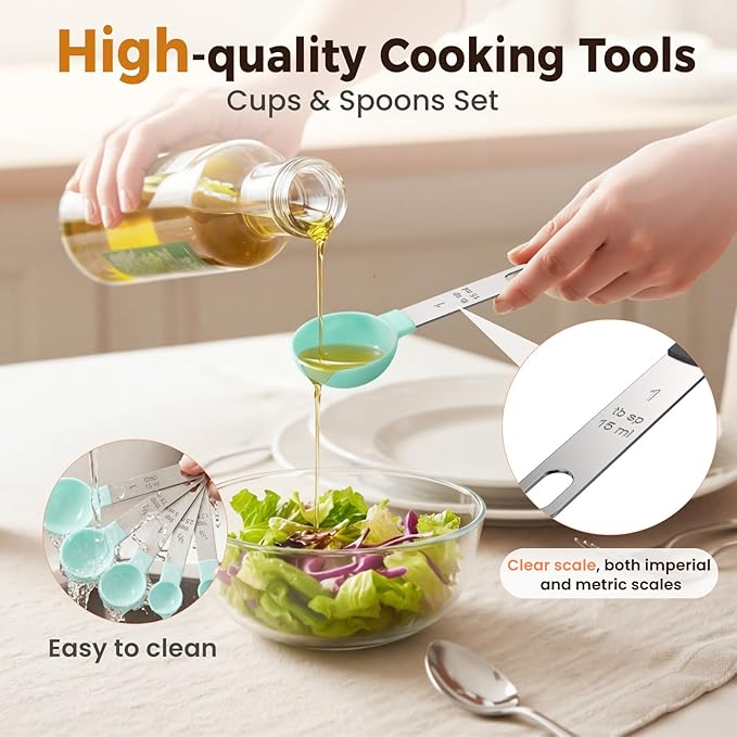 16PCS Measuring Cups and Spoons Set, Measuring Spoon Set with Metric and US Measurements, Fits for Measuring Dry and Liquid (Green) - Image 6