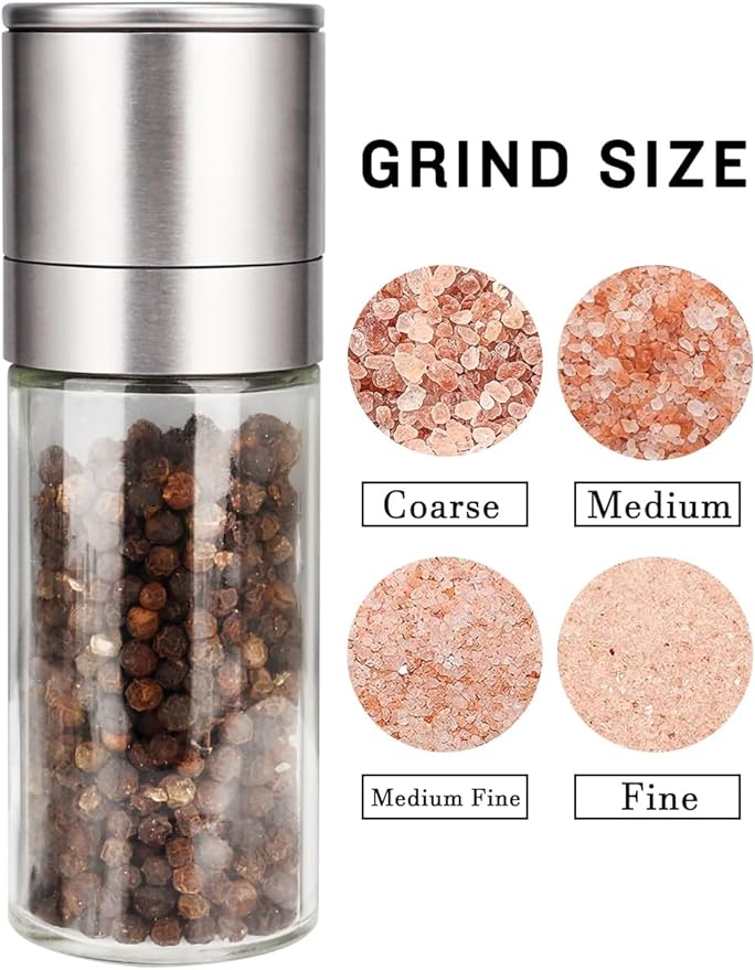 Gulex® Salt and Pepper Grinder Set, Pepper Mill, Sea Salt Shaker Grinder Refillable, Adjustable Coarseness, Stainless Steel with Ceramic Rotor(Seasoning not included) - Image 2