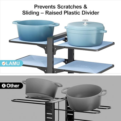 LAMU Pots and Pans Organizer under Cabinet, 8-Tier Heavy Duty Pan Organizers inside Cabinet, Adjustable Pot Rack for Small Kitchen Storage, 15" Height Holds Cast Iron Pans and Skillets Black - Image 2