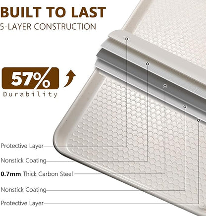 Wildone 2 Pack Half Sheet Baking Pans, Honeycomb Embossed Nonstick Baking Sheet 17.5x12 In, Thicker Carbon Steel Cookie Sheet, Even Heating & Warp Resistant, White - Image 3