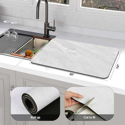 Findosom Dish Drying Mat, 12"x 20" Super Absorbent & Hide Stain Coffee Mat, Cuttable Drying Mat for Kitchen Counter, Coffee Bar Accessories, Under Dish Rack, Espresso Machine, LightGrey-2 - Image 3