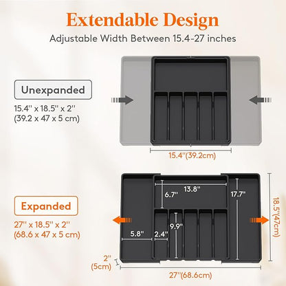 Lifewit Silverware Drawer Organizer, Expandable Utensil Tray for Kitchen, BPA Free Flatware and Cutlery Holder, Adjustable Plastic Storage for Spoons Forks Knives, 15- 27 x 18.5", Black - Image 4