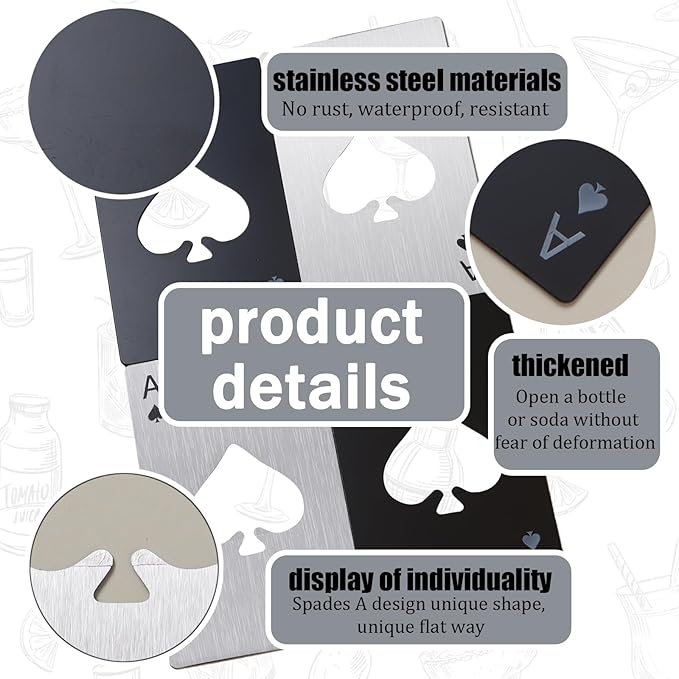 Ace of Spades Bottle Openers, 12Pcs Poker Card Bottle Openers,Credit Card Size Stainless Steel Bottle Opener Card, Beer Bottle Opener for Wallet Pocket Wedding Party Good Gift - Silver/Black - Image 3