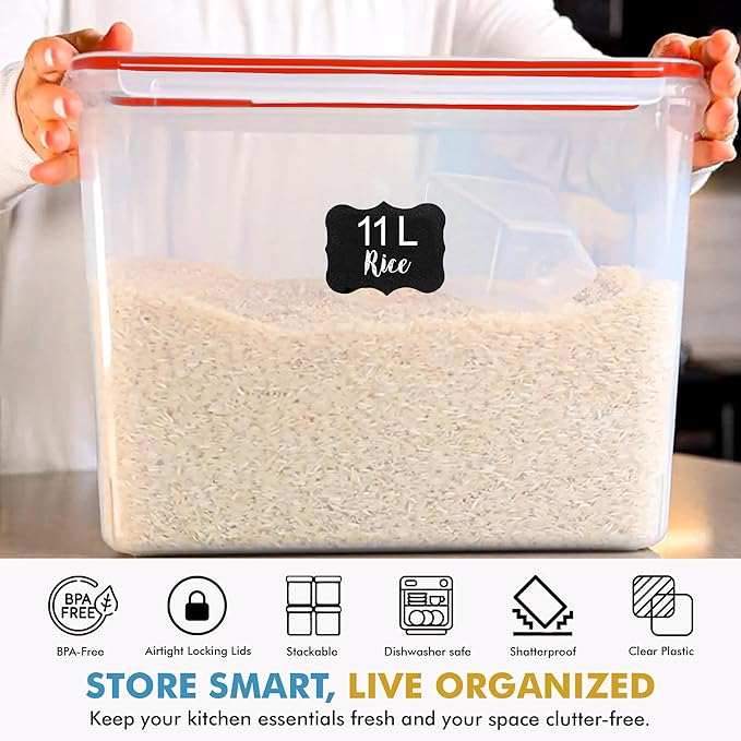 Shazo 2 PC (11L | 372 oz) Flour Sugar Storage Containers with Easy Carry Handle - Plastic Extra Large Food Storage Containers with Lids for Rice Cereal, BPA Free & Airtight Kitchen Pantry Organization - Image 8