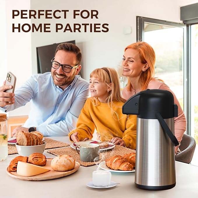 Coffee Carafe for Keeping Hot - Gezoss 64OZ / 1.9L Airpot Coffee Dispenser with Pump - Large Coffee Carafe for Hot Drinks Tea Liquid - Insulated Stainless Steel Hot Water Beverage Urn for Parties - Image 6
