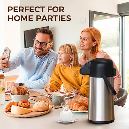Coffee Carafe for Keeping Hot - Gezoss 64OZ / 1.9L Airpot Coffee Dispenser with Pump - Large Coffee Carafe for Hot Drinks Tea Liquid - Insulated Stainless Steel Hot Water Beverage Urn for Parties - Image 6