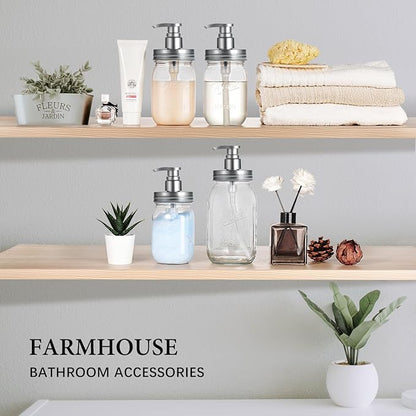 Amolliar Plastic Mason Jar Soap Dispenser with Pump Lid,16OZ Refillable BPA-Free Hand Soap Dispenser Set with Cute Lables, Farmhouse Decor for Kitchen Bathroom, Liquid Soap, Dish Soap (4 Pack, Silver) - Image 6