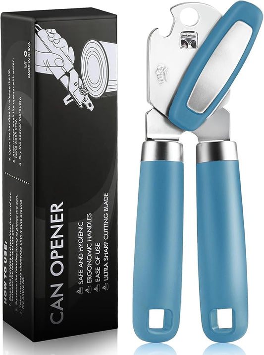 Multifunctional Can Opener Manual, Durable Heavy Duty Handheld Strong Can Opener with Smooth Cutting Edge, Friendly Kitchen Essentials Tool for Seniors, Camping and Bottle Opening-Blue by Unknown