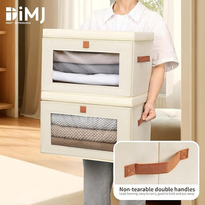 DIMJ Storage Bins with Lids - 8 Pack Large Fabric Closet Organizer with Window & Handles, Collapsible Decorative Storage Boxes for Shelves Under Bed, Books Clothes Blankets Sweaters Organization - Image 6