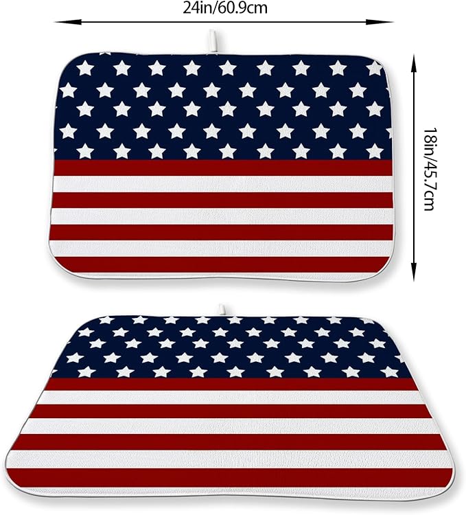 4th of July Dish Drying Mat 18x24 Inch Navy Blue Red Flag Stars Patriotic Drying Mat Independence Day Memorial Day Absorbent Dish Drying Pad Dish Rack Drainer Mats for Kitchen Dining Counter