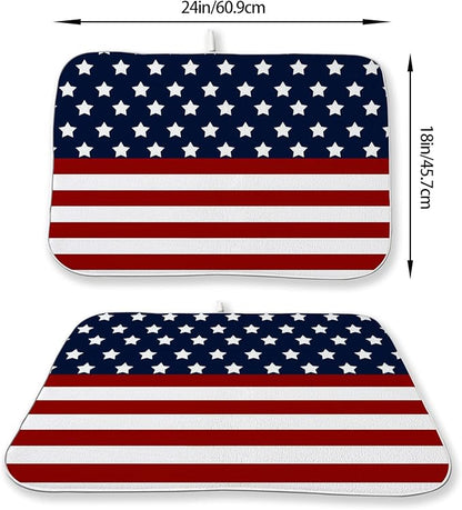 4th of July Dish Drying Mat 18x24 Inch Navy Blue Red Flag Stars Patriotic Drying Mat Independence Day Memorial Day Absorbent Dish Drying Pad Dish Rack Drainer Mats for Kitchen Dining Counter