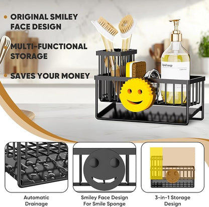 Sponge Holder for Kitchen Sink,Smiley Face Sink Caddy with Removable Brush Holder,Self-Draining Sponge Caddy for Sponge,Soap,Dish Brush,Scrubber,Kitchen Essentials and Gadgets - Image 2