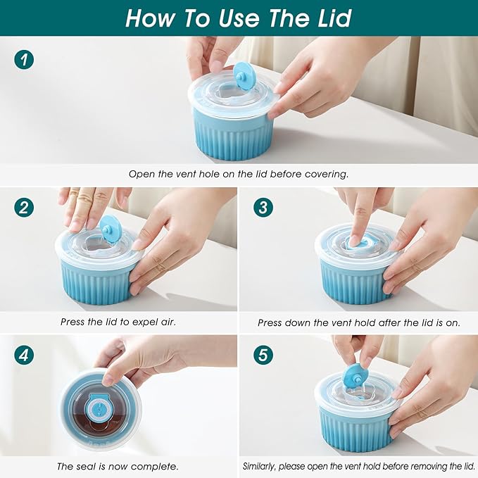 vancasso 6 oz Ramekins with Lid, Porcelain Creme Brulee Souffle Dishes, Blue Pudding Custard Cups Ramiken for Baking, Dishwasher and Oven Safe, Set of 6 - Image 5