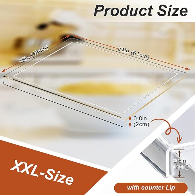 JJL Acrylic Cutting Board with Counter Lip, 24 x 18 Inches, Food-Grade, Anti-Slip, Clear Cutting Board with Juice Groove, Perfect for Cutting Food with Juice, Ideal Choice for Kitchen Countertop Décor