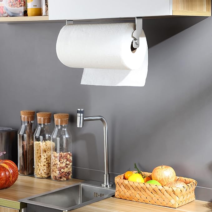 ZUNTO Paper Towel Holder Cabinet Door or Under Cabinet, Self Adhesive Big Roll Holder Wall Mount, Stainless Steel - Image 5