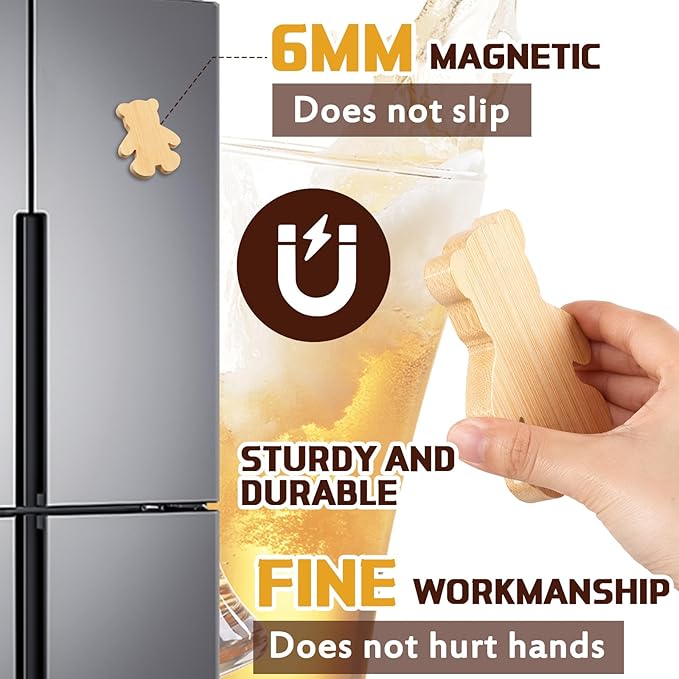 Vesici 24 Pcs Magnetic Bottle Opener 2.5" DIY Bamboo Bear Shape Baby Shower Bottle Opener Favors Wooden Beer Openers Fridge Refrigerator Magnet Gift for Baby Shower Guests Wedding Party Souvenirs - Image 3