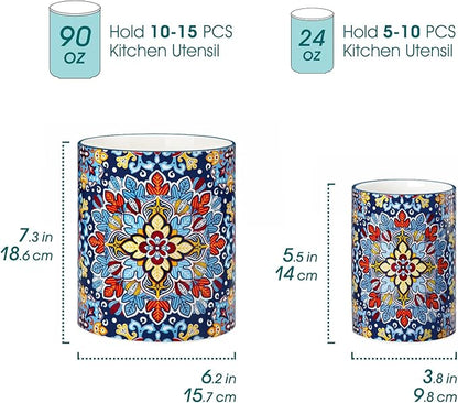vancasso SIMI Utensil Holder, 7.3"+5.5" Porcelain Kitchen Utensil Holder for Countertop, Bohemian Kitchen Utensil Organizer for Spatulas, Spoons, Decorative Counter Utensil Crock, Twilight Bloom