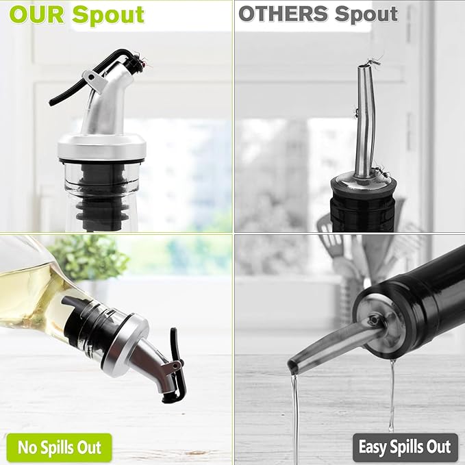 Showvigor Olive Oil Dispenser Bottles, 2Pack 17oz/500 ml Square Glass Tall Oil Bottles with 4 Labels, 2 Pourers and 1 Funnel - Image 5