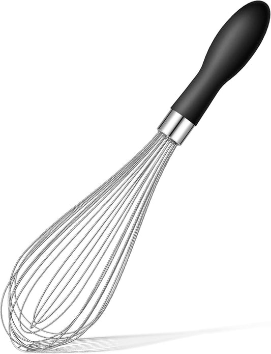 Rainspire 12-Inch Wire Whisk Stainless Steel, Balloon Whisks for Cooking, Wisk Wisking Tool With Soft Silicone Handle, Thick Durable Whisker for Blending, Beating, Whisking, Stirring, Black by Rainspire