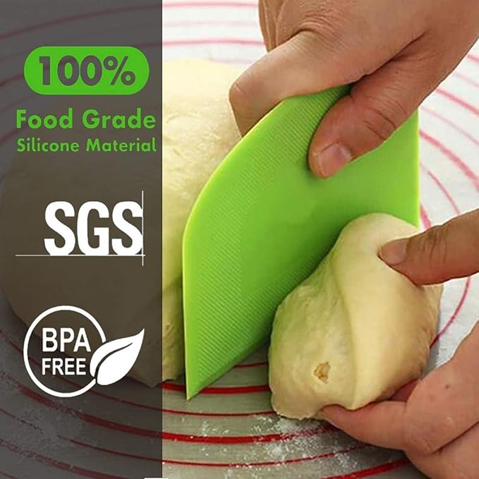 SURDOCA Dough Scraper Bench Scraper - 3P 14.2x8.5" Plastic Flexible Bowl Scraper, Sharp Edge & Angles Cake Scraper. Non-Slip Bakeware Decorating Tools Sculpting & Modeling Tools - Blue+White+Blue - Image 3