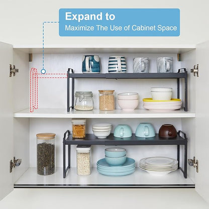 1 Pack Expandable Cabinet Countertop Shelves, Stackable Shelves Organizers for Kitchen Cabinet Countertop Storage, Adjustable Counter Cupboard Pantry Organizer Shelf Rack Stand, Length:25.5" - Image 5
