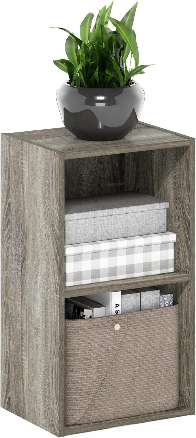 Furinno PASIR Book Shelf, 2-Tier Modern Bookshelf, Open Shelves Bookcase 9 x 12 x 21, Easy Assembly, for Living Room, Bedroom, Home Office, French Oak by Furinno-FitsYourSpaceFitsYourBudget