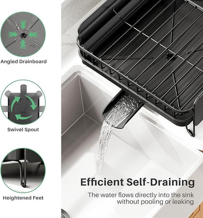 SNTD Large Dish Drying Rack - Expandable (19.3" to 29.4") Dish Rack for Kitchen Counter, Stainless Steel Dish Drainer with Utensil Holder, Pan Holder & Pot Lid Holder (Black) - Image 4