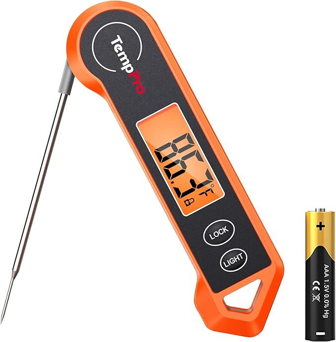 ThermoPro Digital Instant Read Meat Thermometer for Grilling Waterproof Kitchen Cooking Food Thermometer with Ambidextrous Backlit for BBQ Grill Smoker Oil Fry Candy Thermometer by TempPro