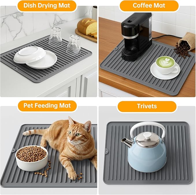 Songrey 24" x 18" Silicone Dish Drying Mat, Kitchen Counter Drying Pad for Sink Dishes or Under Rack, Multi-Use as Heat Resistant Trivet, Coffee Bar Mat - Image 6