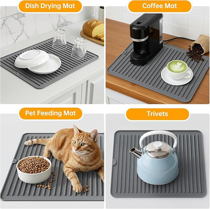 Songrey 16" x 6.5" Silicone Dish Drying Mat, Kitchen Counter Drying Pad for Sink Dishes or Under Rack, Multi-Use as Heat Resistant Trivet, Coffee Bar Mat - Image 6