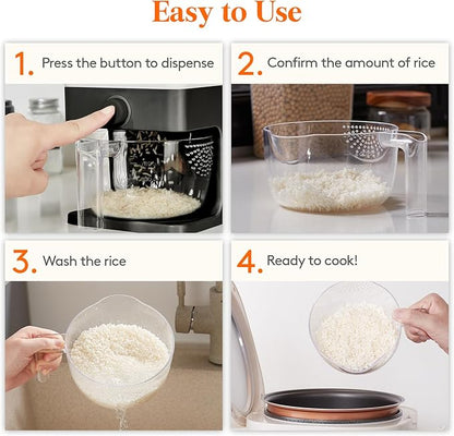 Lifewit 2 Pack Rice Dispenser 25 Lbs(11.3kg), Rice Storage Container Sealed Moisture Proof with Measuring Cup for Kitchen Pantry Household, BPA-Free, Black
