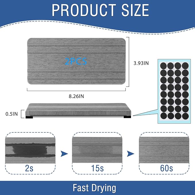 2PCS Water Absorbing Stone Tray, Quick Drying Diatomite Stone Sink Tray, Water Absorbent Diatomite Coasters for Kitchen Sink, Bathroom Counter Hand Soap Dish Toothbrush Holders - Image 6