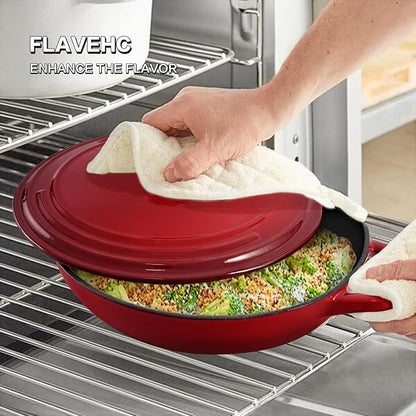 Flavehc Braiser Enameled Cast Iron Braiser 3 qt Braiser Pan with Lid Red Shallow Cast Iron Casserole Braiser Pan with Handels