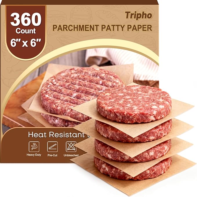 360 Count 6"x 6" Heavy Duty Patty Paper Sheets for Separating Patty, No-Stick & No-Leak Unbleached Parchment Paper Squares, Pre-cut Burger Patty Paper for Oven, Air Fryer, Microwave by PremiumCookingPicks