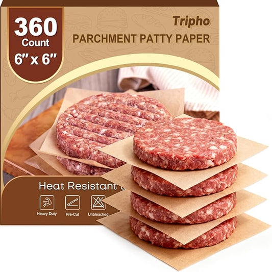 360 Count 6"x 6" Heavy Duty Patty Paper Sheets for Separating Patty, No-Stick & No-Leak Unbleached Parchment Paper Squares, Pre-cut Burger Patty Paper for Oven, Air Fryer, Microwave by PremiumCookingPicks