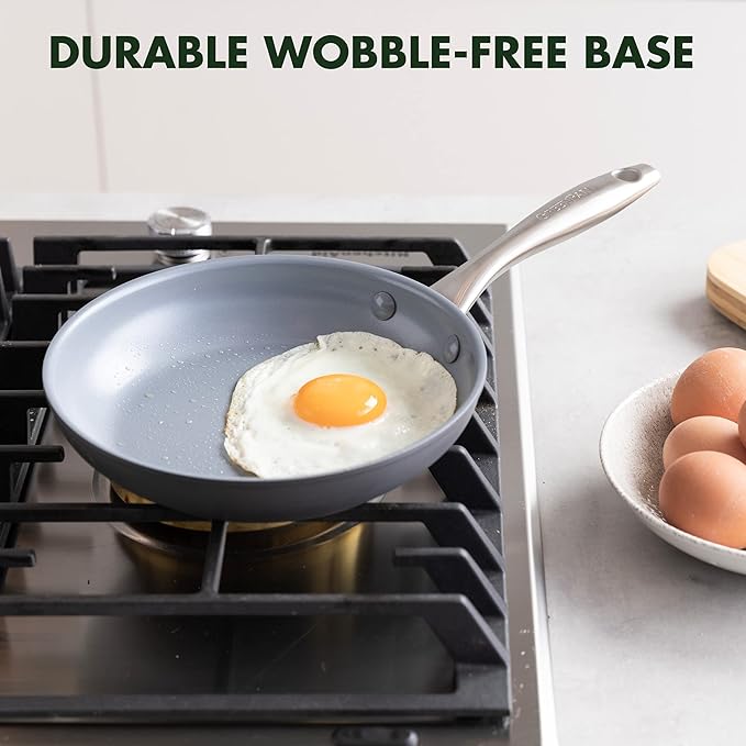 GreenPan Lima Hard Anodized 8" Frying Pan Skillet Nonstick, Ceramic Nonstick, PFAS-Free Nontoxic Pots and Pans, Oven & Broiler Safe, Stainless Steel Handle, Cookware for Eggs & Omelet, Gray - Image 6