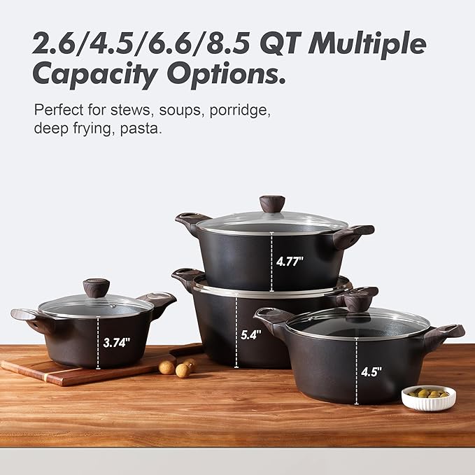 SENSARTE Nonstick Stock Pot with Lid, 4.5+6.6 QT Soup Pot Set Casserole Pot, Healthy Pasta Pot, Large Deep Cooking Pot, Big Sauce Pot Stew Pot, Induction Compatible, PFOA PFOS APEO Free, Black - Image 4
