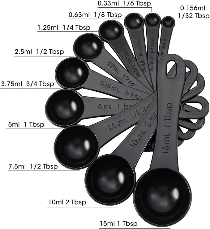 DOTINGHUX Measuring Spoons, Plastic Measuring Spoons Set with Egg Separator 12-Piece,Black