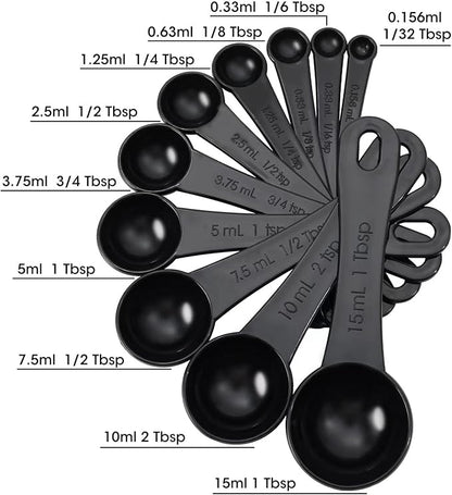 DOTINGHUX Measuring Spoons, Plastic Measuring Spoons Set with Egg Separator 12-Piece,Black