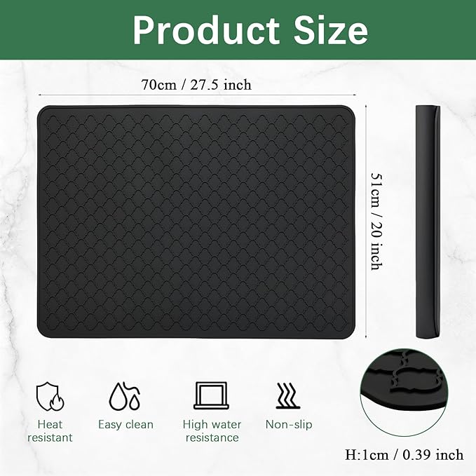 Stove Top Cover for Electric Stove - Food Grade Ceramic Stove top Cover, Silicone XXL Dish Drying Mat, Glass Cooktop Covers, Flat RV Range top Mats (Black, 27.5"X20") - Image 2