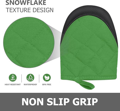 1 Pair Short Oven Mitts - Silicone Kitchen Oven Gloves High Heat Resistant 500℉, Mini Oven Mits with Non-Slip Grip Surfaces and Hanging Loop for BBQ, Baking, Cooking and Grilling (Green) - Image 5