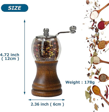 Salt and Pepper Grinder Set, Manual Pepper Grinder with Crank Handle, Adjustable Coarseness Pepper Grinder, Refillable for Sea Salt Black Pepper, Enjoy Fresh Ground Pepper Salts & Spices, Black-2-5in