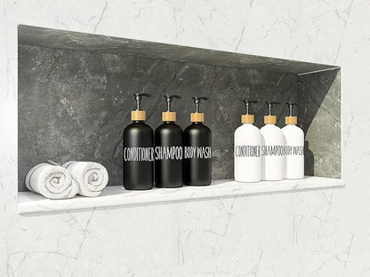 Shampoo and Conditioner Dispenser Set - Easy to Read Labels - Pump Bottle Dispenser for Shampoo, Conditioner, Body Wash - Glass Refillable Containers for Shower - Image 4