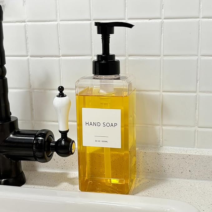 Clear Soap Dispenser with Waterproof Labels, Thickened Plastic Hand Soap Dispenser for Bathroom, Kitchen Dish Washing Liquid Bottles, Shampoo and Conditioner Bottles with Funnel (22oz 2Pack Clear) - Image 5