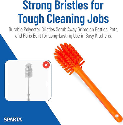 SPARTA Large Water Bottle Brush Ideal for Wide-Mouth Jars, Bottles and Tumblers, Dishwashing Tool with Handle for Home and Commercial Kitchens, Plastic, 12 Inches, Orange, (Pack of 6)