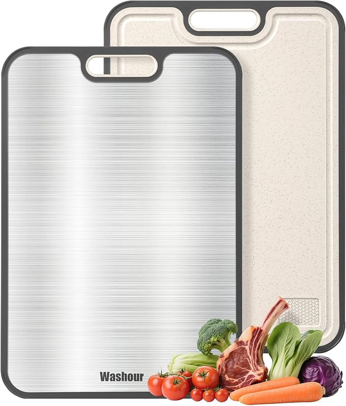 Titanium Cutting Boards for Kitchen, Non Toxic 2-in-1 Cutting Board Double Sided, Food Grade Chopping Boards for Fresh Meat Vegetable, Easy to Clean Large Size 16”×11” by Washour