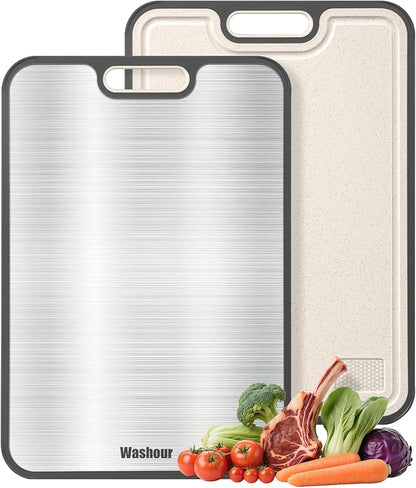 Titanium Cutting Boards for Kitchen, Non Toxic 2-in-1 Cutting Board Double Sided, Food Grade Chopping Boards for Fresh Meat Vegetable, Easy to Clean Large Size 18”×12” by Washour