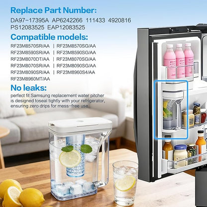 Upgraded DA97-17395A Water Pitcher Reservoir Compatible with Samsung Refrigerators【Food-Grade Durable Material,No-Leak Design】Replacement RF23M8570SR RF23M8090SR samsung refrigerator water pitcher