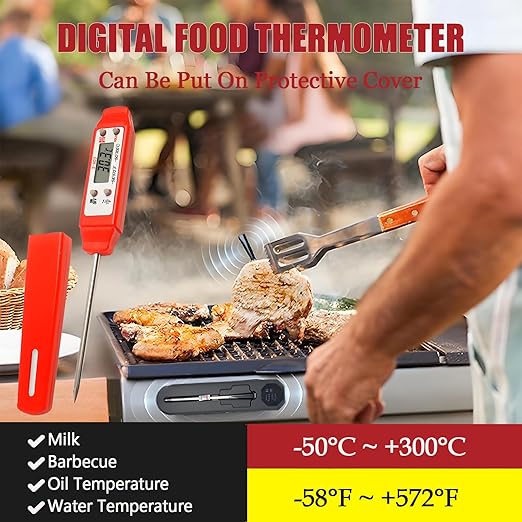 Meat Thermometer - Digital Food Thermometer for Cooking Kitchen - Automatic Calibration Pen Style Electronic Pocket Thermometer for Water Temperature, Barbecue (Red) - Image 2