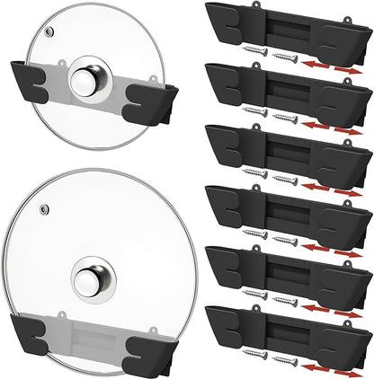Adjustable Universal Pot Lid Holder Organizer - Upgraded Patented Pan Lids Organizers Inside Cabinet Door Wall Mount Pots Top Rack for Kitchen Cupboard Fit 6" to 13" (8Pack-Black) by Unknown